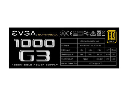 EVGA SuperNOVA 1000 G3, 220-G3-1000-X1, 80+ GOLD, 1000W Fully Modular, EVGA ECO Mode with New HDB Fan, Includes FREE Power On Self Tester, Compact 150mm Size, Power Supply