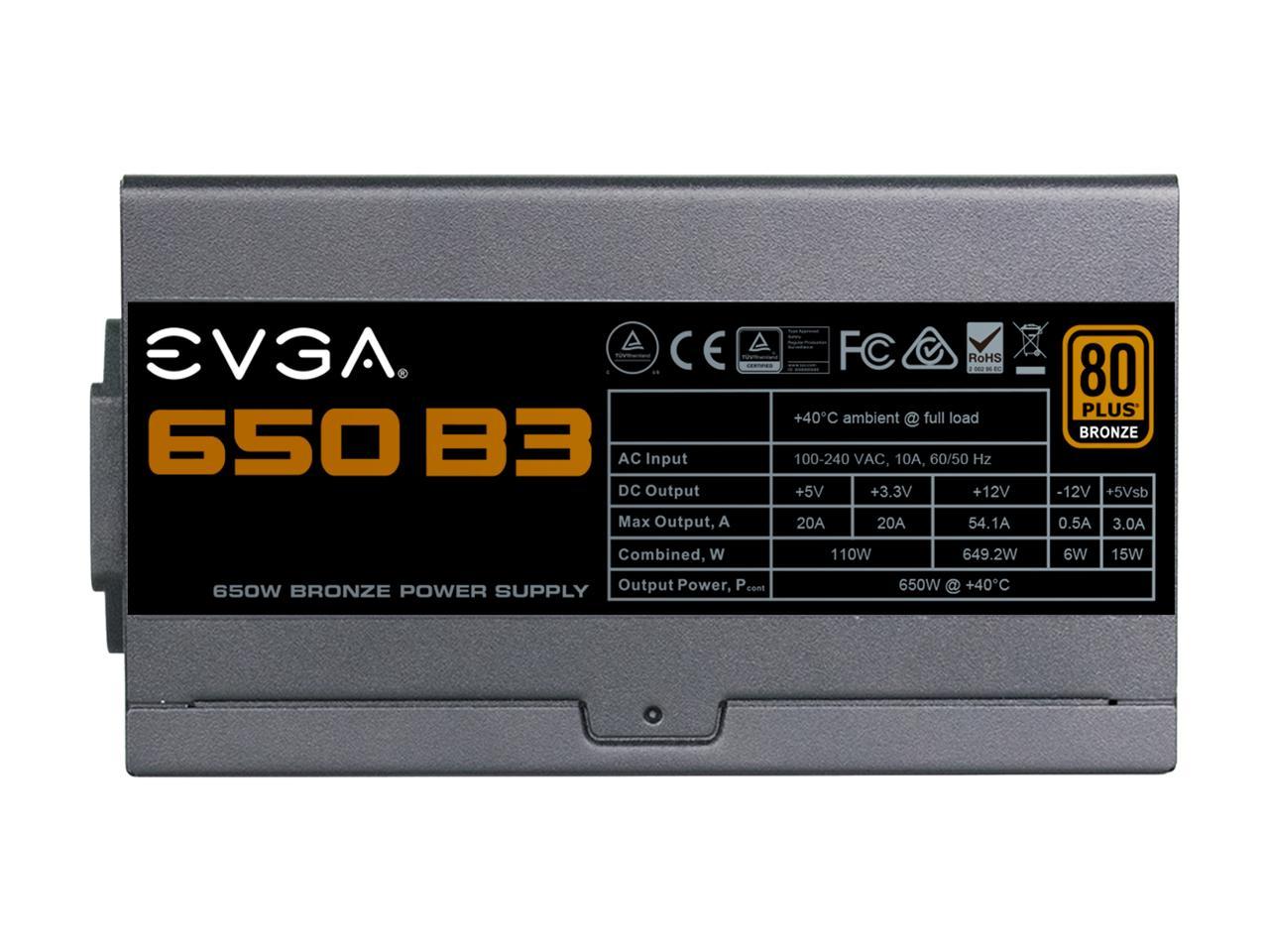 EVGA 650 B3, 80 Plus BRONZE 650W, Fully Modular, EVGA ECO Mode, Compact 150mm Size, Power Supply 220-B3-0650-V1