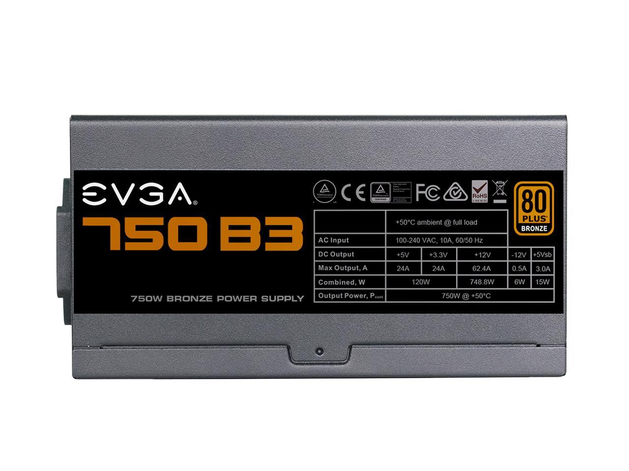 EVGA 750 B3, 80 Plus BRONZE 750W, Fully Modular, EVGA ECO Mode,Compact 160mm Size, Power Supply 220-B3-0750-V1