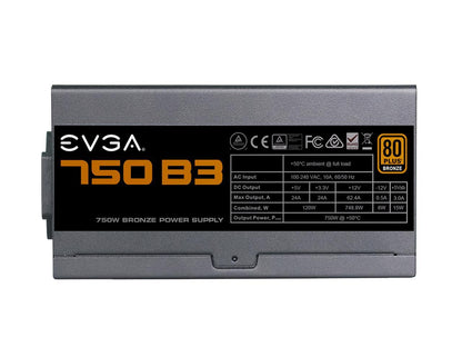 EVGA 750 B3, 80 Plus BRONZE 750W, Fully Modular, EVGA ECO Mode,Compact 160mm Size, Power Supply 220-B3-0750-V1