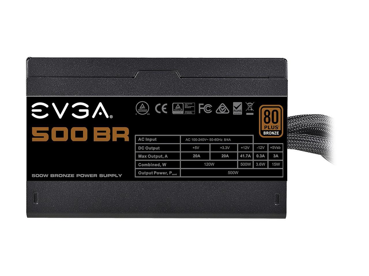 EVGA 500 BR 100-BR-0500-K1 500W ATX12V / EPS12V SLI CrossFire 80 PLUS BRONZE Certified Non-Modular Power Supply