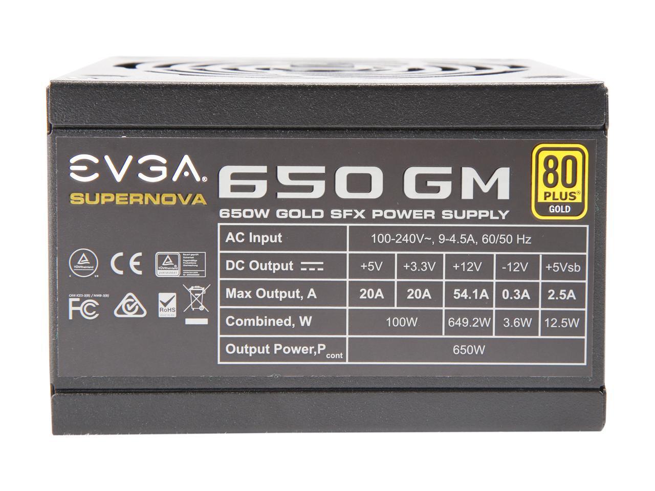 EVGA SuperNOVA 650 GM, 80 Plus Gold 650W, Fully Modular, ECO Mode with DBB Fan, Includes Power ON Self Tester, SFX Form Factor, Power Supply, 123-GM-0650-Y1