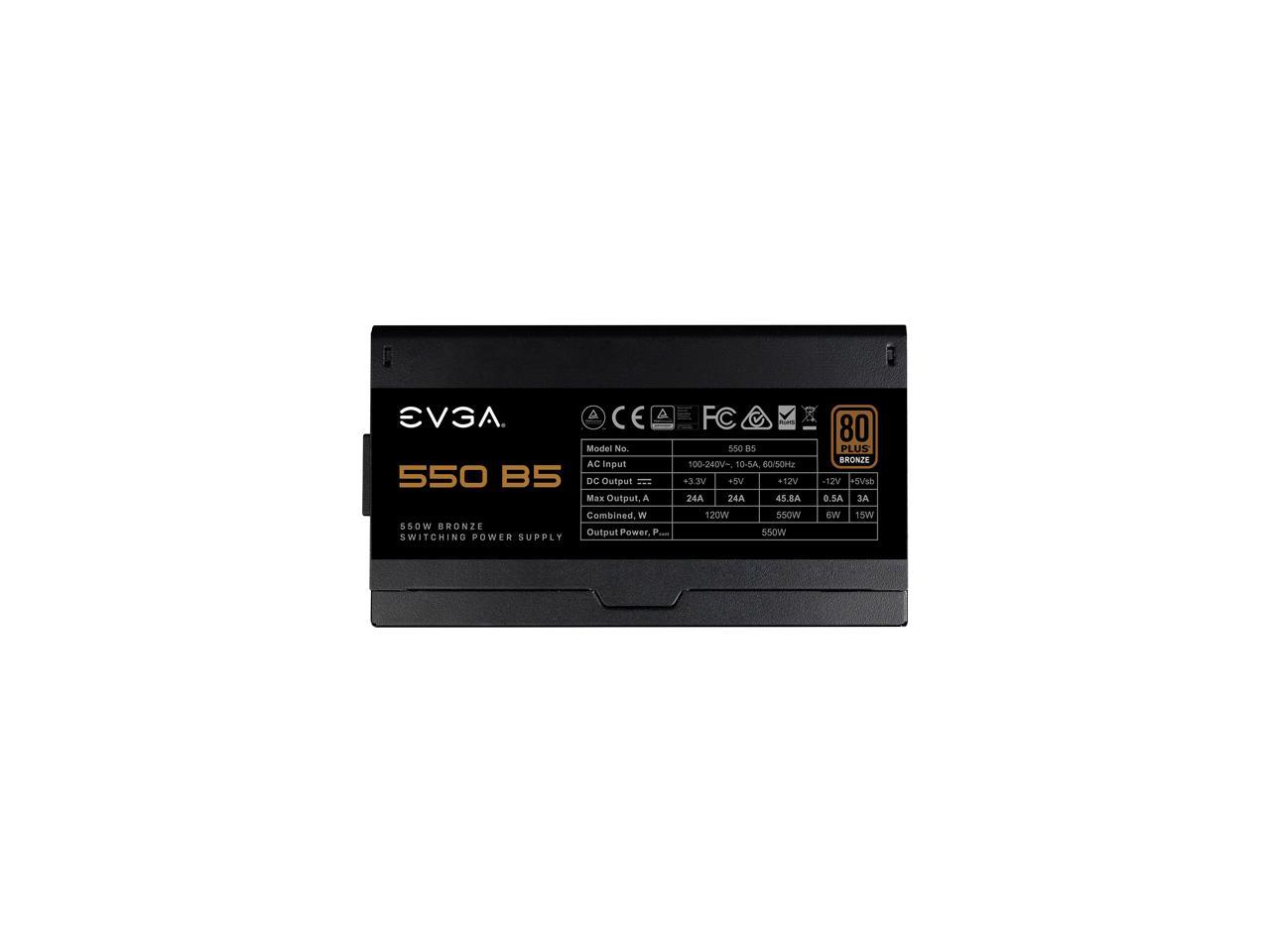 EVGA 550 B5, 80 Plus BRONZE 550W, Fully Modular, EVGA ECO Mode, 5 Year Warranty, Compact 150mm Size, Power Supply 220-B5-0550-V1