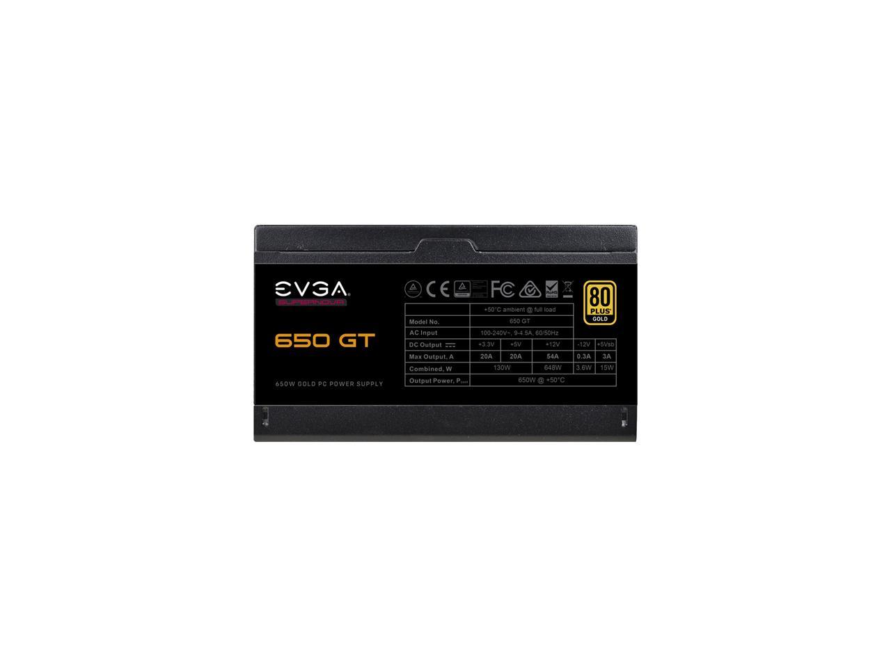 EVGA SuperNOVA 650 GT, 80 Plus Gold 650W, Fully Modular, Auto Eco Mode with FDB Fan, 7 Year Warranty, Includes Power ON Self Tester, Compact 150mm Size, Power Supply 220-GT-0650-Y1