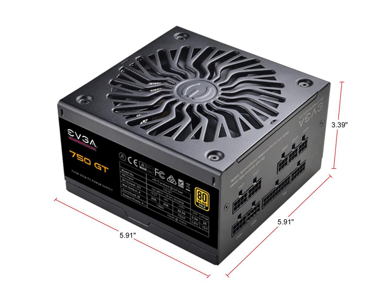 EVGA SuperNOVA 750 GT, 80 Plus Gold 750W, Fully Modular, Auto Eco Mode with FDB Fan, 7 Year Warranty, Includes Power ON Self Tester, Compact 150mm Size, Power Supply 220-GT-0750-Y1
