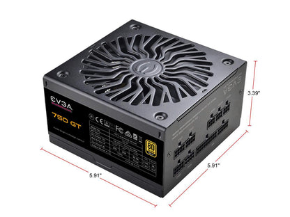EVGA SuperNOVA 750 GT, 80 Plus Gold 750W, Fully Modular, Auto Eco Mode with FDB Fan, 7 Year Warranty, Includes Power ON Self Tester, Compact 150mm Size, Power Supply 220-GT-0750-Y1