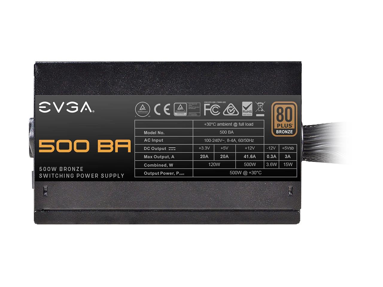 EVGA 500 BA 100-BA-0500-K1 500W ATX12V / EPS12V SLI CrossFire 80 PLUS BRONZE Certified Non-Modular Active PFC Power Supply