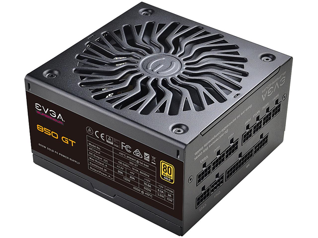 EVGA SuperNOVA 850 GT, 80 Plus Gold 850W, Fully Modular, Auto Eco Mode with FDB Fan, 7 Year Warranty, Includes Power ON Self Tester, Compact 150mm Size, Power Supply 220-GT-0850-Y1