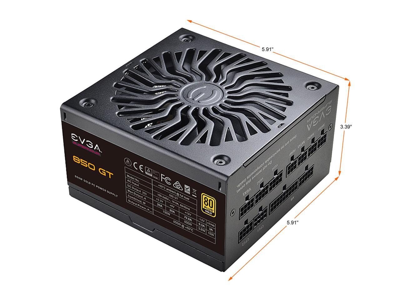 EVGA SuperNOVA 850 GT, 80 Plus Gold 850W, Fully Modular, Auto Eco Mode with FDB Fan, 7 Year Warranty, Includes Power ON Self Tester, Compact 150mm Size, Power Supply 220-GT-0850-Y1