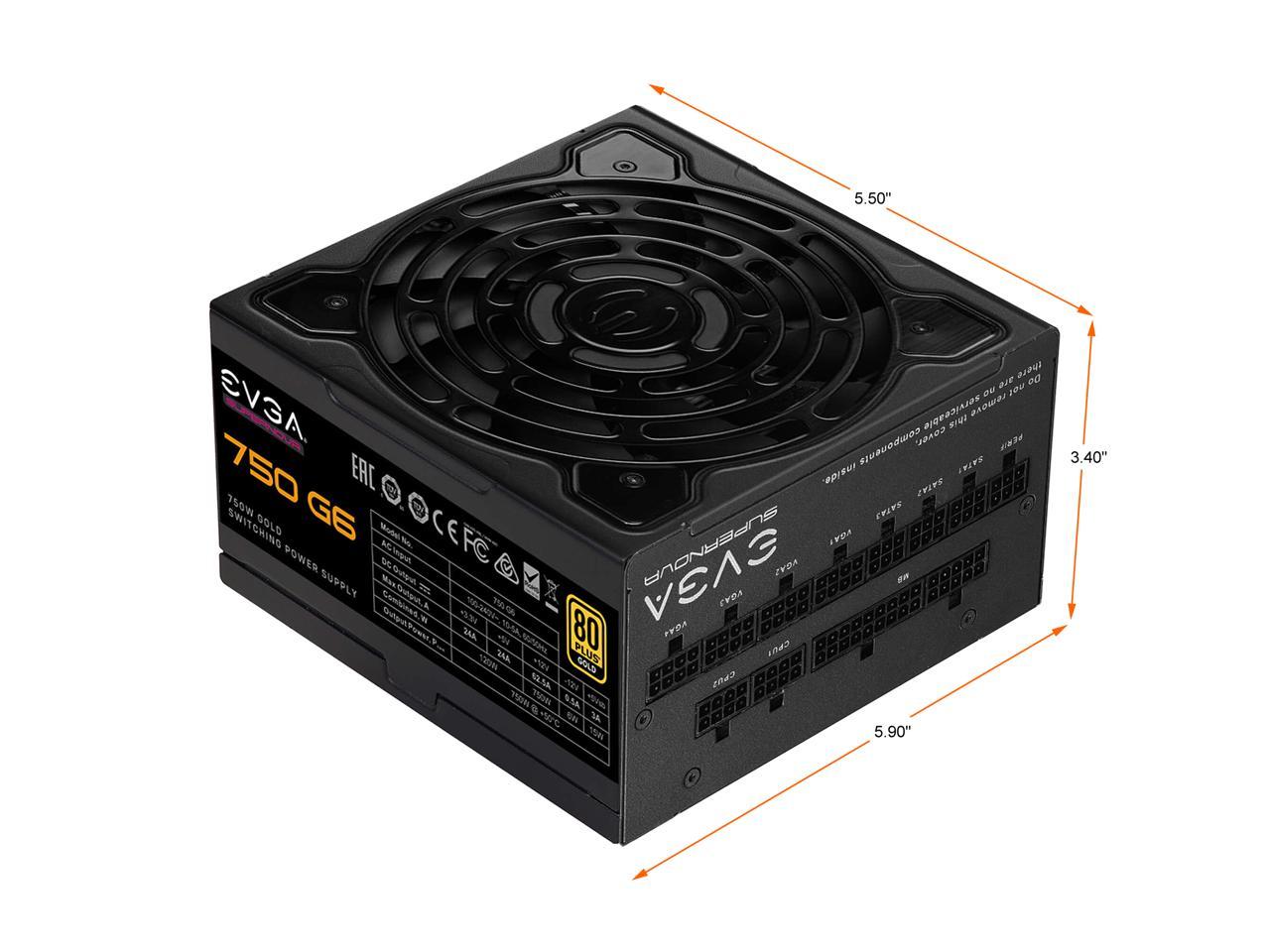 EVGA SuperNOVA 750 G6, 80 Plus Gold 750W, Fully Modular, Eco Mode with FDB Fan, 10 Year Warranty, Includes Power ON Self Tester, Compact 140mm Size, Power Supply 220-G6-0750-X1