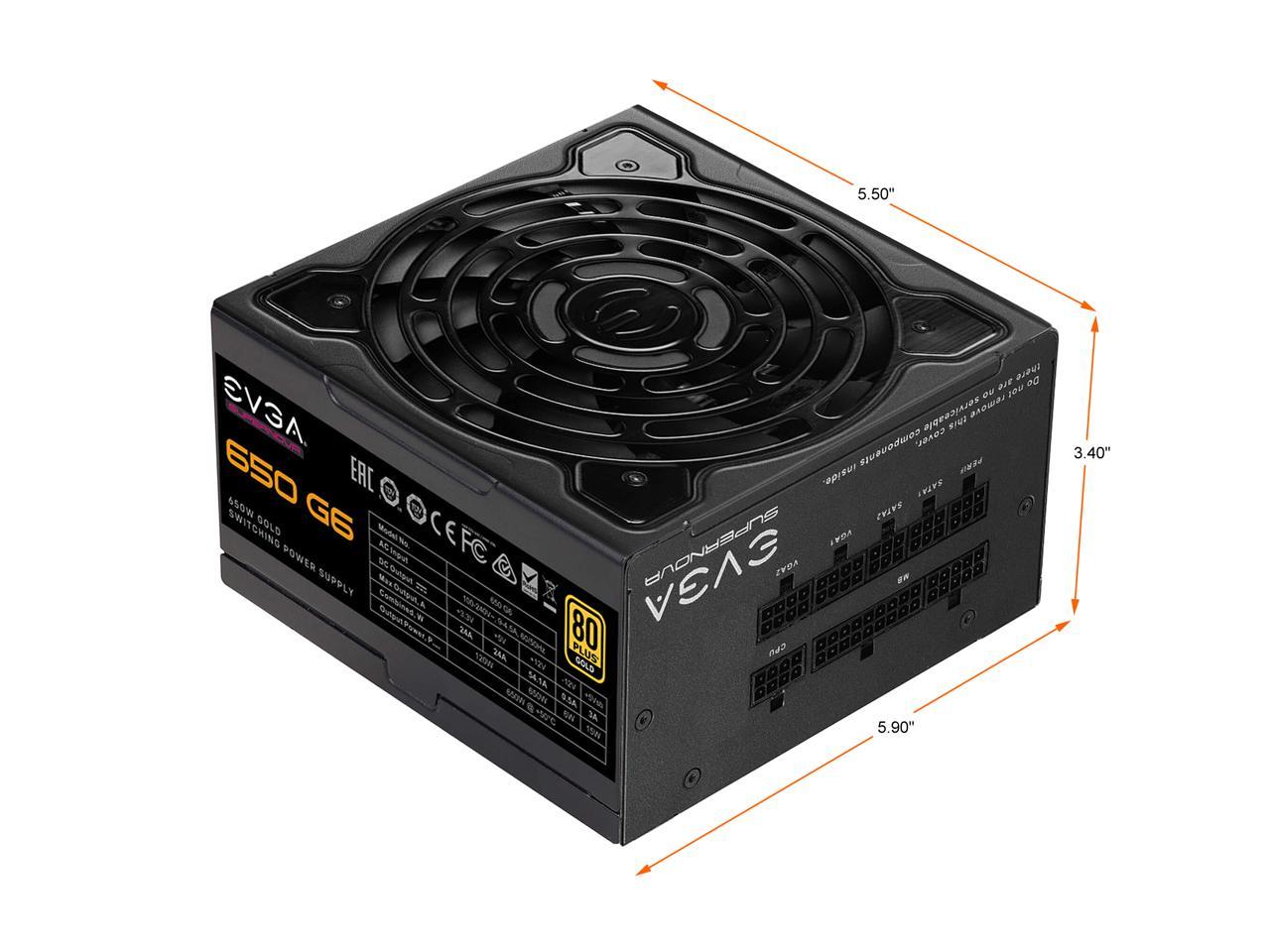 EVGA SuperNOVA 650 G6, 80 Plus Gold 650W, Fully Modular, Eco Mode with FDB Fan, 10 Year Warranty, Includes Power ON Self Tester, Compact 140mm Size, Power Supply 220-G6-0650-X1