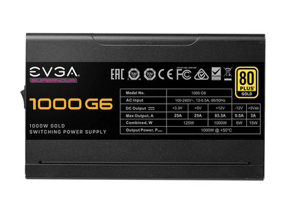 EVGA SuperNOVA 1000 G6, 80 Plus Gold 1000W, Fully Modular, Eco Mode with FDB Fan, 10 Year Warranty, Includes Power ON Self Tester, Compact 140mm Size, Power Supply 220-G6-1000-X1