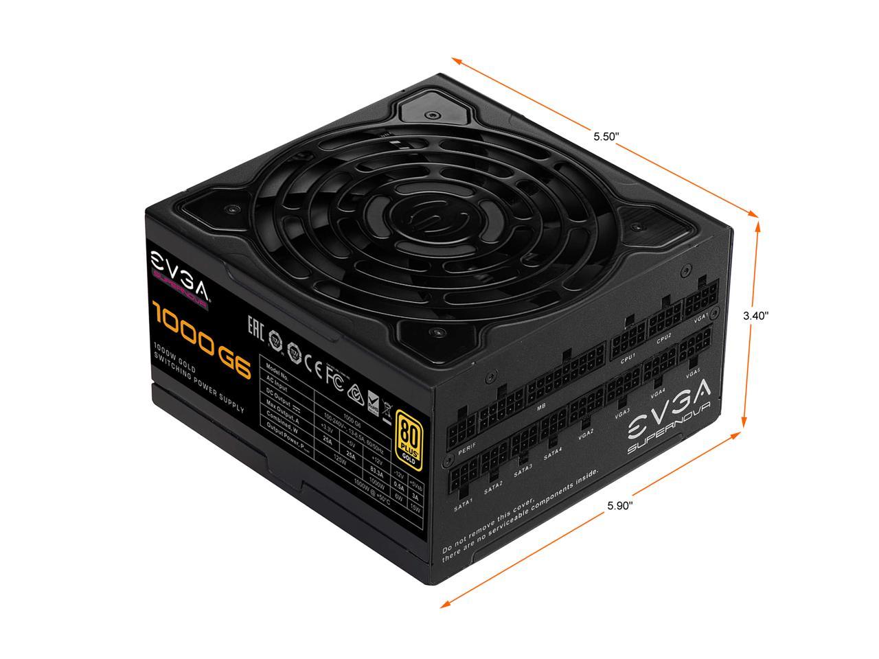 EVGA SuperNOVA 1000 G6, 80 Plus Gold 1000W, Fully Modular, Eco Mode with FDB Fan, 10 Year Warranty, Includes Power ON Self Tester, Compact 140mm Size, Power Supply 220-G6-1000-X1