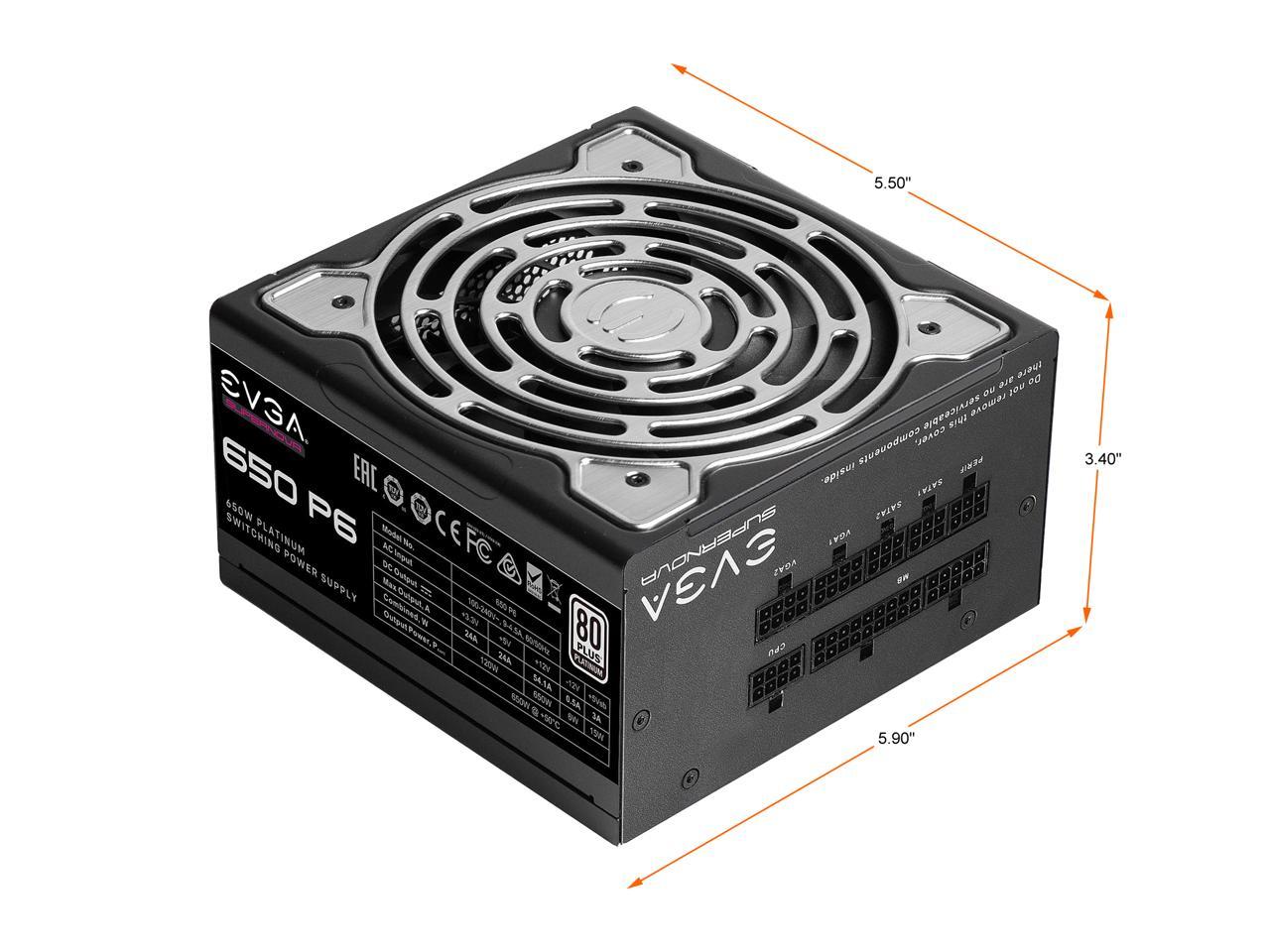 EVGA SuperNOVA 650 P6, 80 Plus Platinum 650W, Fully Modular, Eco Mode with FDB Fan, 10 Year Warranty, Includes Power ON Self Tester, Compact 140mm Size, Power Supply 220-P6-0650-X1