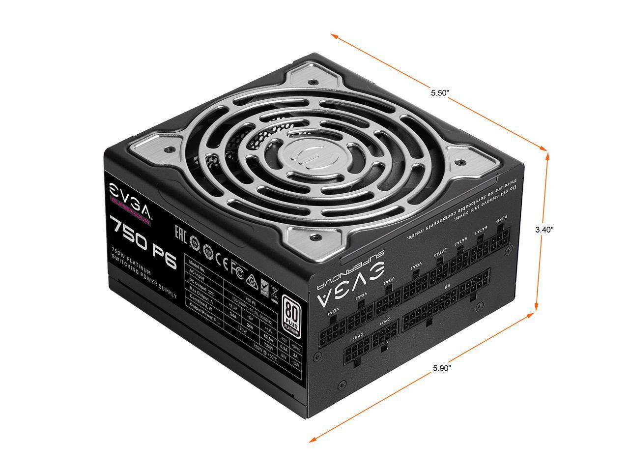 EVGA SuperNOVA 750 P6, 80 Plus Platinum 750W, Fully Modular, Eco Mode with FDB Fan, 10 Year Warranty, Includes Power ON Self Tester, Compact 140mm Size, Power Supply 220-P6-0750-X1