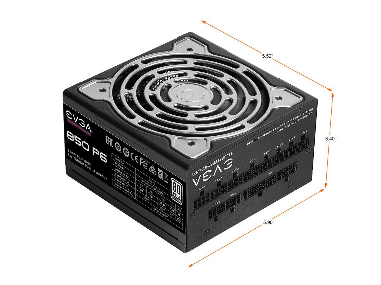 EVGA SuperNOVA 850 P6, 80 Plus Platinum 850W, Fully Modular, Eco Mode with FDB Fan, 10 Year Warranty, Includes Power ON Self Tester, Compact 140mm Size, Power Supply 220-P6-0850-X1