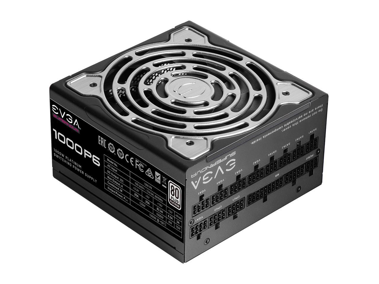 EVGA SuperNOVA 1000 P6, 80 Plus Platinum 1000W, Fully Modular, Eco Mode with FDB Fan, 10 Year Warranty, Includes Power ON Self Tester, Compact 140mm Size, Power Supply 220-P6-1000-X1