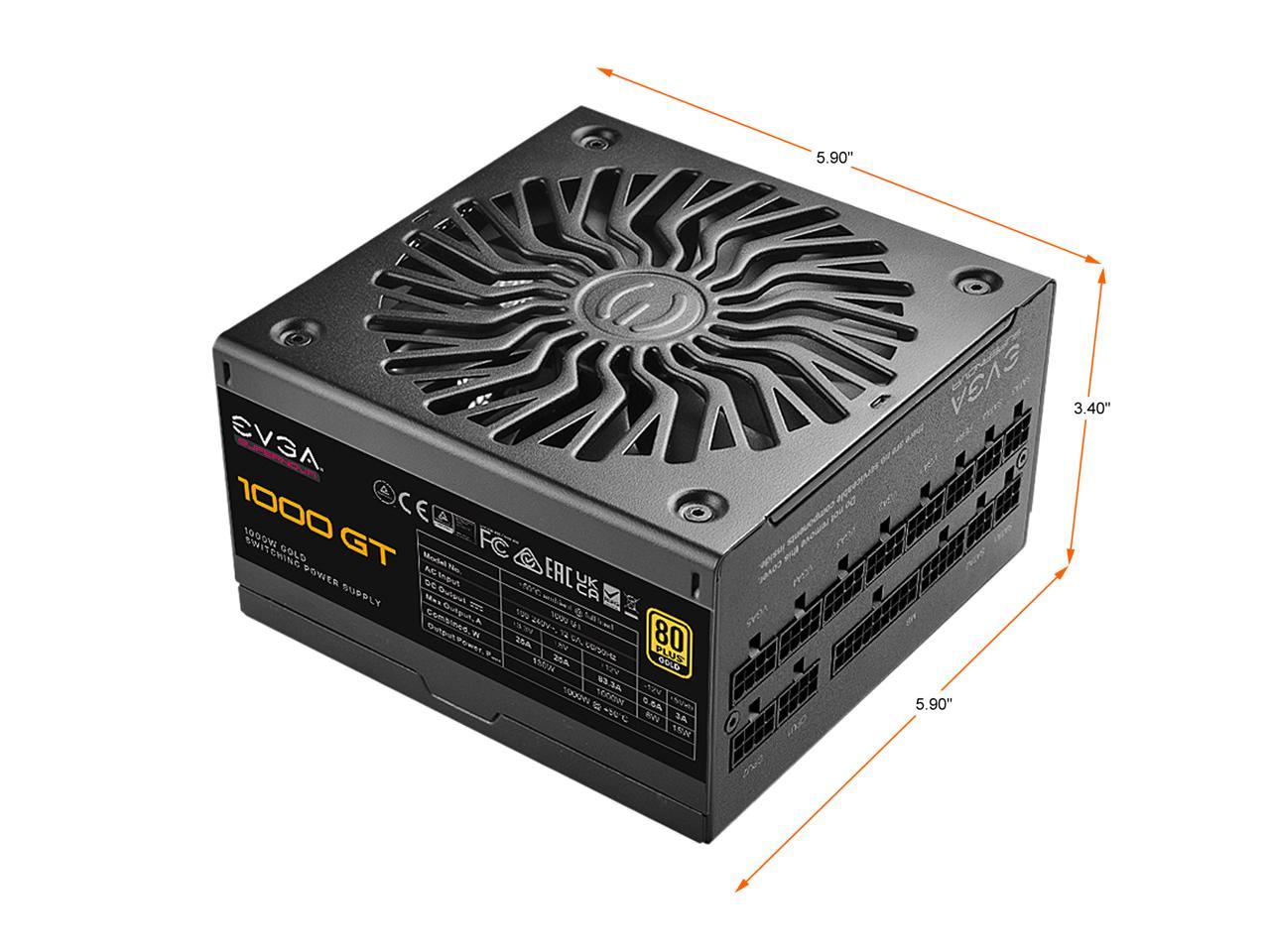 EVGA SuperNOVA 1000 GT, 80 Plus Gold 1000W, Fully Modular, Eco Mode with FDB Fan, 10 Year Warranty, Includes Power ON Self Tester, Compact 150mm Size, Power Supply 220-GT-1000-X1