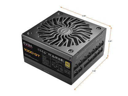 EVGA SuperNOVA 1000 GT, 80 Plus Gold 1000W, Fully Modular, Eco Mode with FDB Fan, 10 Year Warranty, Includes Power ON Self Tester, Compact 150mm Size, Power Supply 220-GT-1000-X1