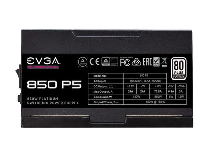 EVGA SuperNOVA 850 P5, 80 Plus Platinum 850W, Fully Modular, Eco Mode with FDB Fan, 10 Year Warranty, Includes Power ON Self Tester, Compact 150mm Size, Power Supply 220-P5-0850-X1