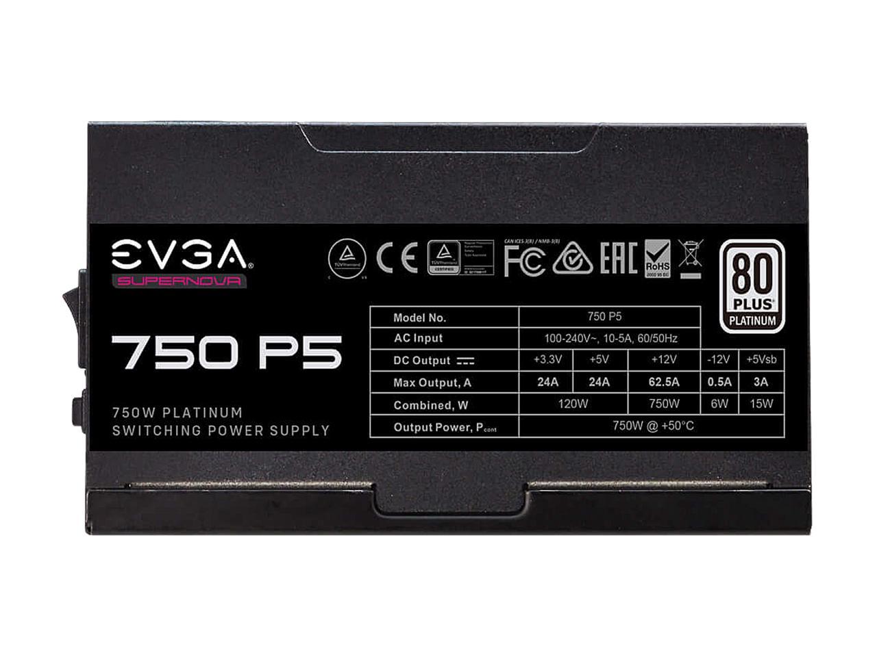 EVGA SuperNOVA 750 P5, 80 Plus Platinum 750W, Fully Modular, Eco Mode with FDB Fan, 10 Year Warranty, Includes Power ON Self Tester, Compact 150mm Size, Power Supply 220-P5-0750-X1