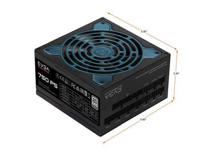 EVGA SuperNOVA 750 P5, 80 Plus Platinum 750W, Fully Modular, Eco Mode with FDB Fan, 10 Year Warranty, Includes Power ON Self Tester, Compact 150mm Size, Power Supply 220-P5-0750-X1
