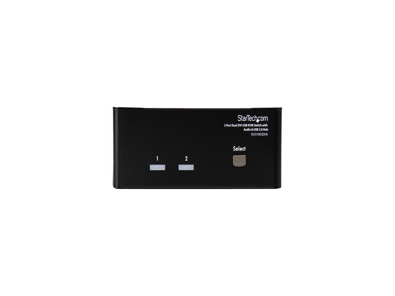 StarTech.com SV231DD2DUA 2-Port Dual KVM Switch with Audio for DVI Computers - Built-in USB 2.0 Hub - USB