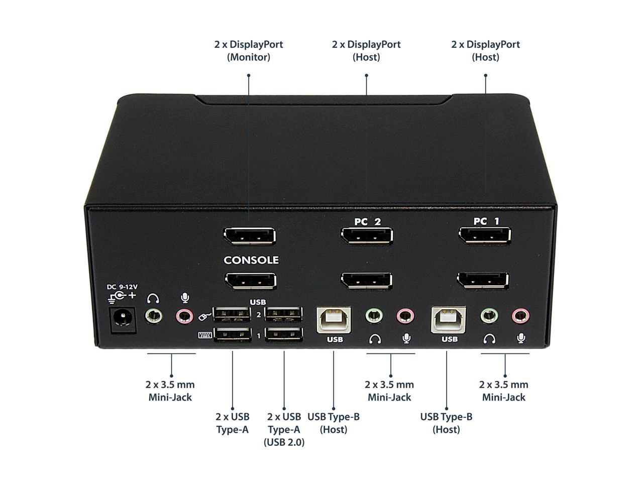 StarTech.com SV231DPDDUA 2 Port Dual DisplayPort USB KVM Switch with Audio & USB 2.0 Hub