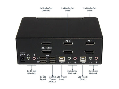 StarTech.com SV231DPDDUA 2 Port Dual DisplayPort USB KVM Switch with Audio & USB 2.0 Hub