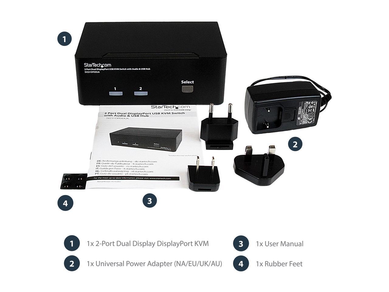 StarTech.com SV231DPDDUA 2 Port Dual DisplayPort USB KVM Switch with Audio & USB 2.0 Hub