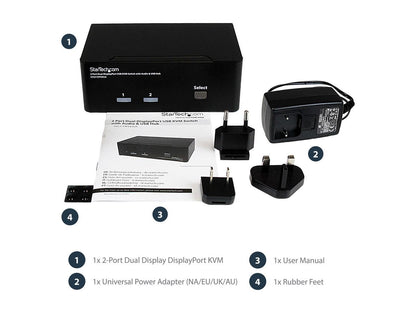 StarTech.com SV231DPDDUA 2 Port Dual DisplayPort USB KVM Switch with Audio & USB 2.0 Hub