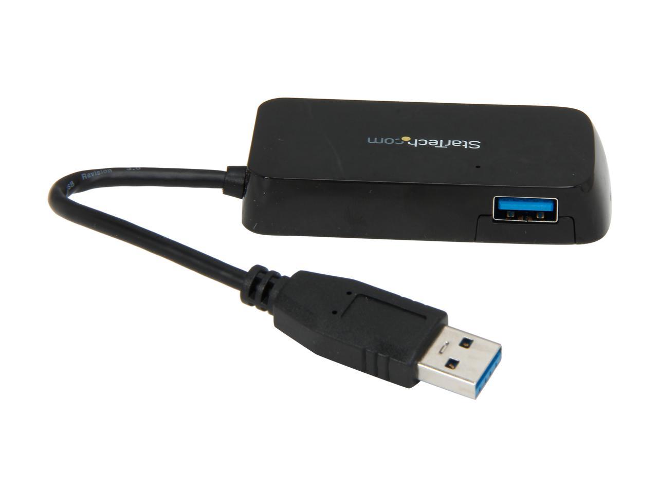 StarTech.com ST4300MINU3B 4 Port USB 3.0 Hub - Built-in Cable - Compact - SuperSpeed - Black - USB Splitter - USB Port Expander - USB 3 Hub