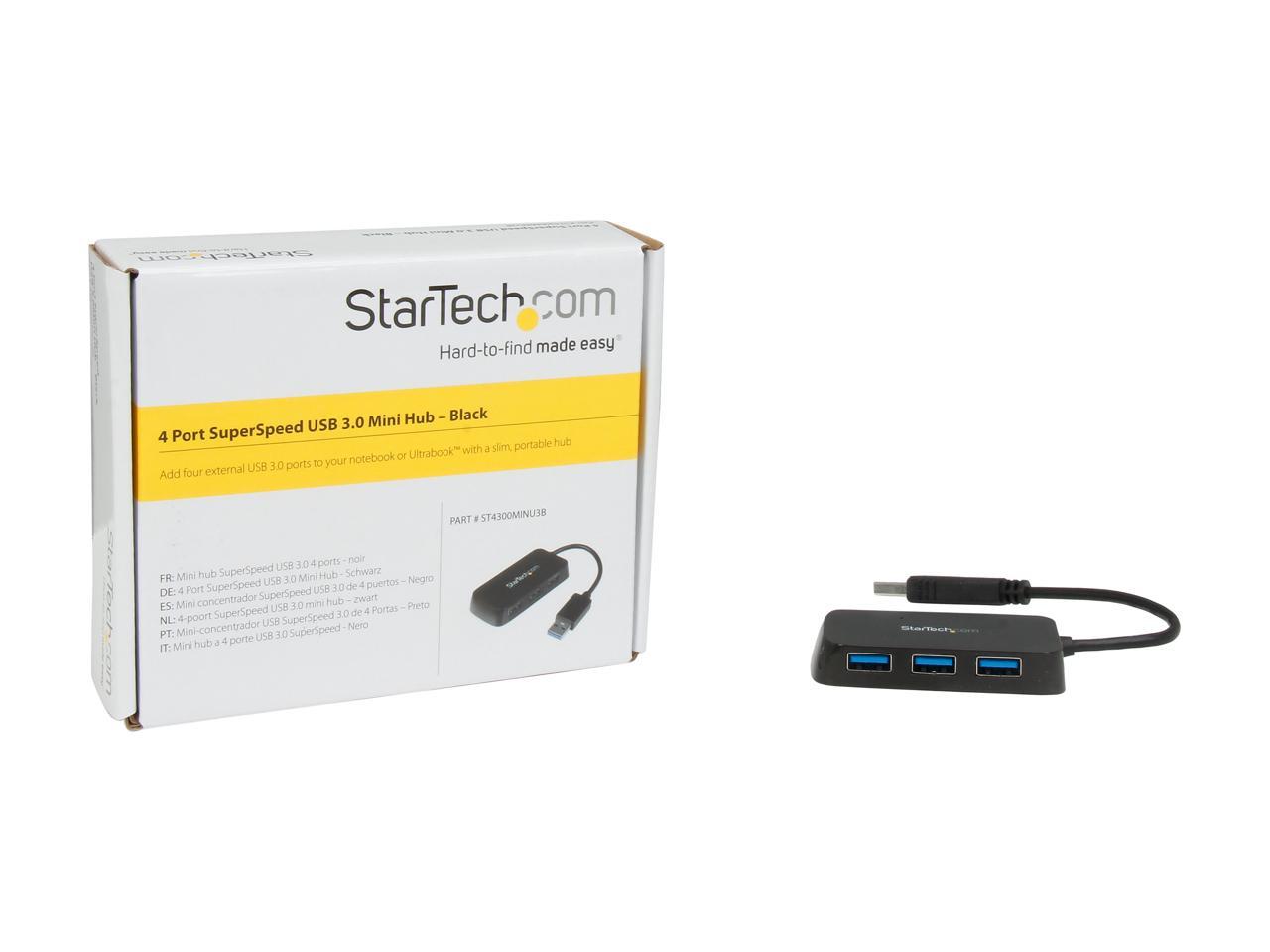 StarTech.com ST4300MINU3B 4 Port USB 3.0 Hub - Built-in Cable - Compact - SuperSpeed - Black - USB Splitter - USB Port Expander - USB 3 Hub