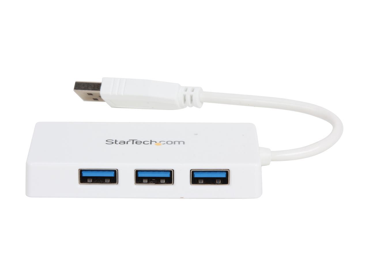 StarTech.com ST4300MINU3W 4 Port USB 3.0 Hub - Built-in Cable - Compact - SuperSpeed - White - USB Splitter - USB Port Expander - USB 3 Hub