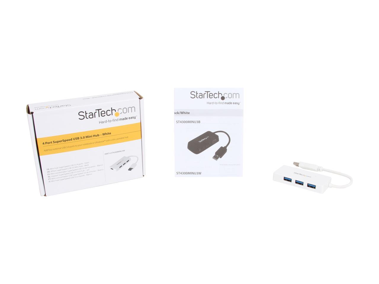 StarTech.com ST4300MINU3W 4 Port USB 3.0 Hub - Built-in Cable - Compact - SuperSpeed - White - USB Splitter - USB Port Expander - USB 3 Hub