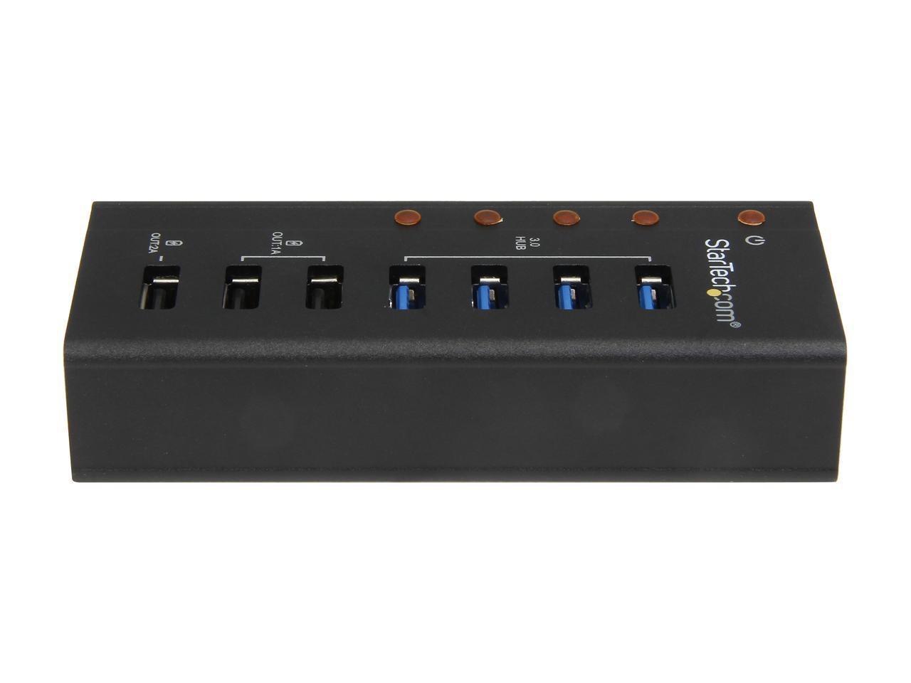 StarTech.com ST4300U3C3 4 Port USB 3.0 Hub - 3 Dedicated USB Charging Ports (2 x 1A & 1 x 2A) - Wall Mountable - Metal - Powered USB Hub - USB Splitter