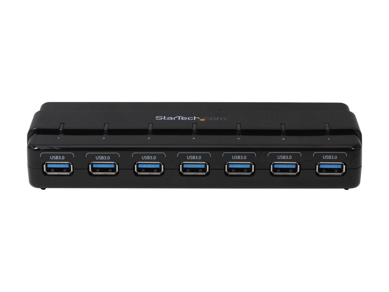 StarTech.com ST7300USB3B 7 Port USB 3.0 Hub - 7 x SuperSpeed USB 3.0 - with Power Adapter - USB 3 Hub - USB Splitter - Powered USB 3.0 Hub - USB Extender