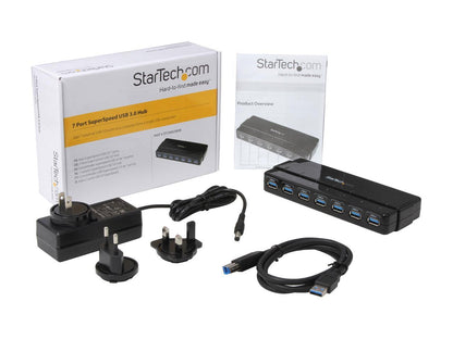 StarTech.com ST7300USB3B 7 Port USB 3.0 Hub - 7 x SuperSpeed USB 3.0 - with Power Adapter - USB 3 Hub - USB Splitter - Powered USB 3.0 Hub - USB Extender