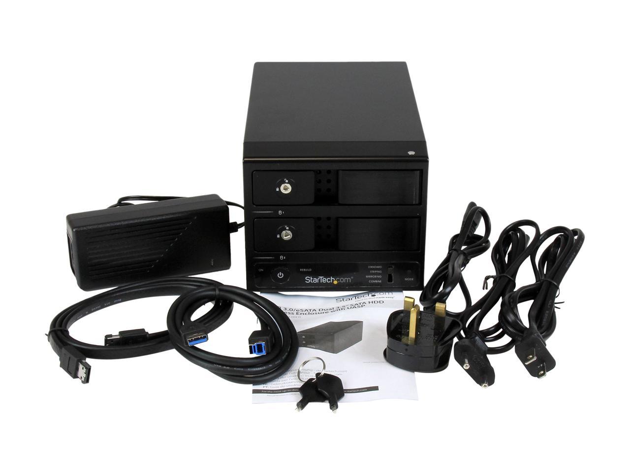 StarTech.com S352BU33RER 3.5" Black SATA III USB 3.0 / eSATA Dual-Bay Trayless 3.5â€? SATA III Hard Drive Enclosure with UASP