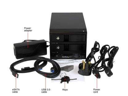 StarTech.com S352BU33RER 3.5" Black SATA III USB 3.0 / eSATA Dual-Bay Trayless 3.5â€? SATA III Hard Drive Enclosure with UASP