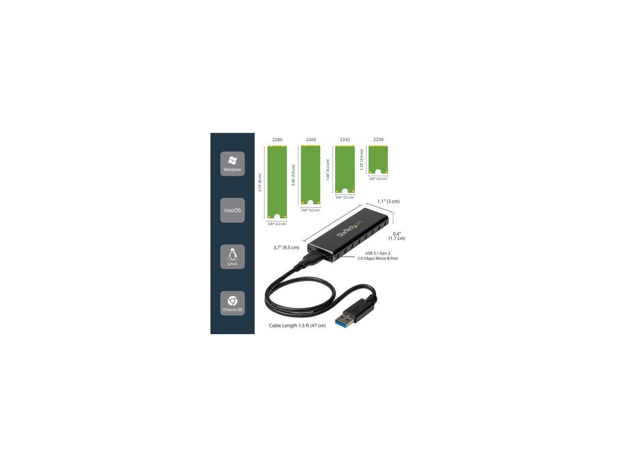 StarTech.com SM2NGFFMBU33 M.2 SSD Enclosure for M.2 SATA SSDs - USB 3.0 (5Gbps) with UASP - External M.2 SSD Enclosure - Aluminum