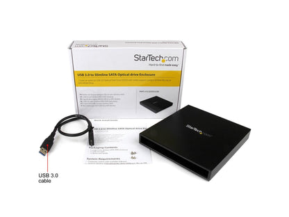 StarTech.com USB 3.0 to Slimline SATA ODD Enclosure for Blu-ray and DVD ROM Drives, Solid Aluminum (SLSODDU33B)