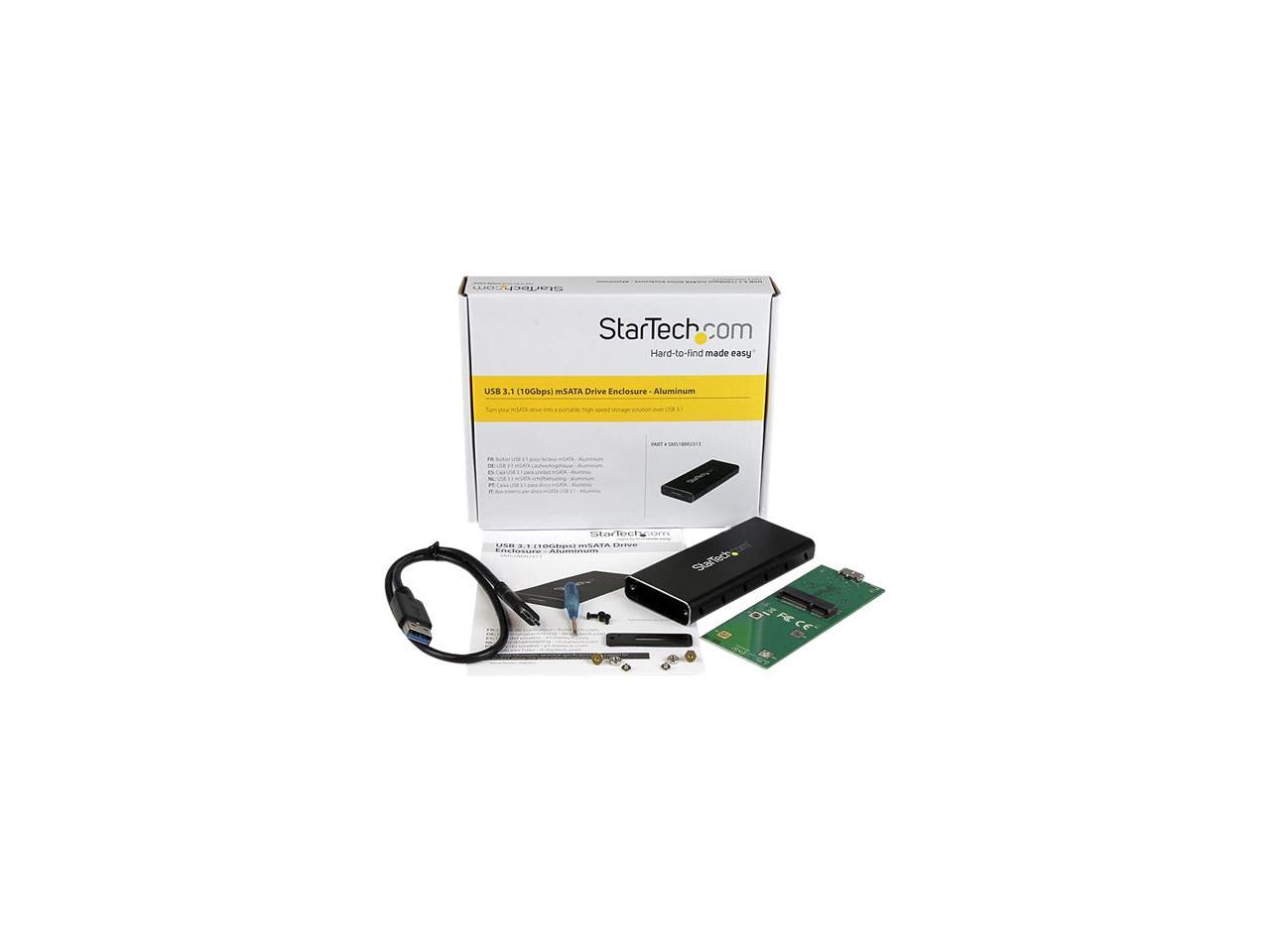 StarTech.com USB 3.1 Gen 2 (10Gbps) mSATA Drive Enclosure - Aluminum - Portable Data Storage for mSATA and mSATA Mini (Half-Size)