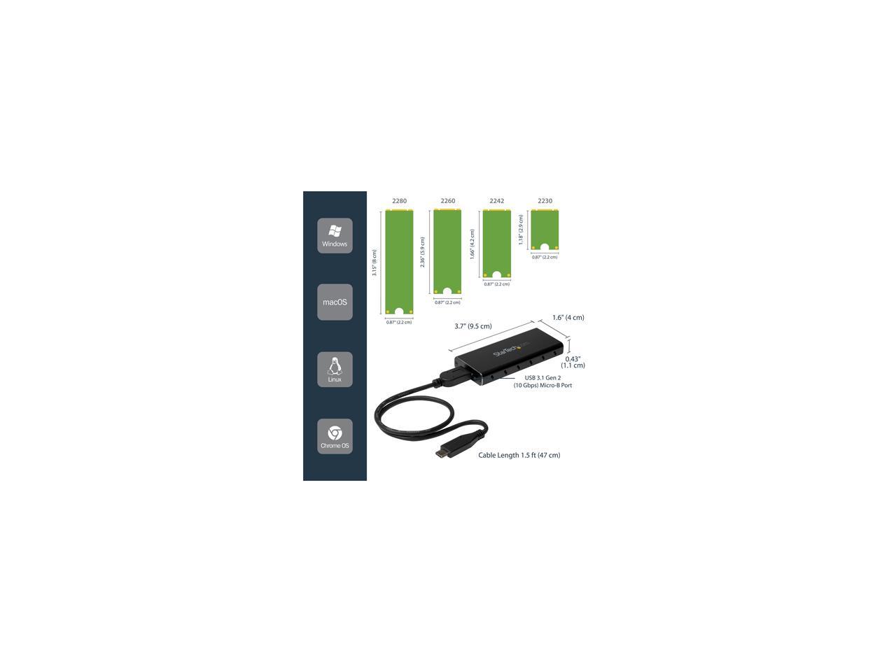 StarTech.com SM21BMU31C3 M.2 SSD Enclosure for M.2 SATA SSDs - USB 3.1 (10Gbps) with USB-C Cable - External Enclosure for USB-C Host - Aluminum