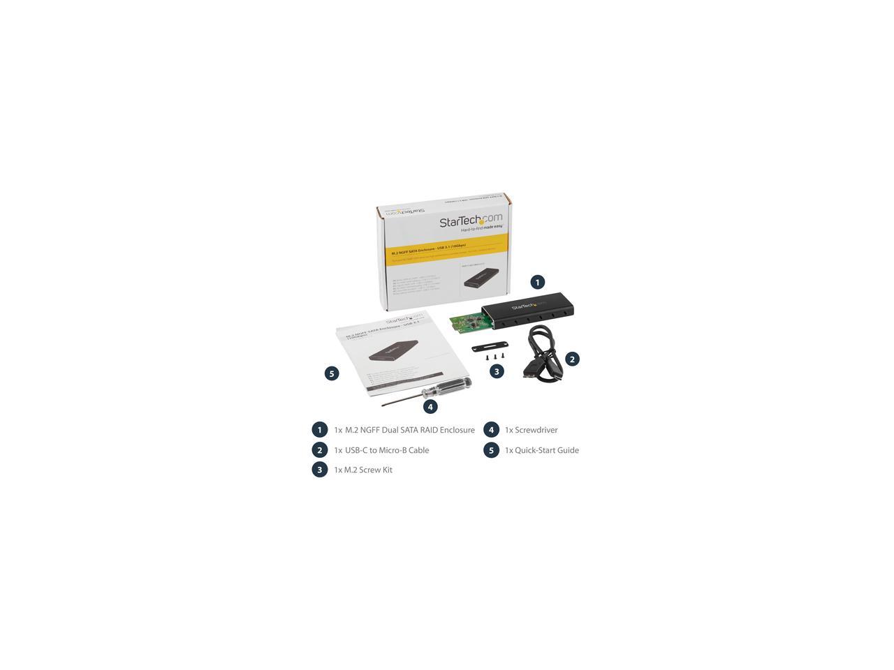 StarTech.com SM21BMU31C3 M.2 SSD Enclosure for M.2 SATA SSDs - USB 3.1 (10Gbps) with USB-C Cable - External Enclosure for USB-C Host - Aluminum