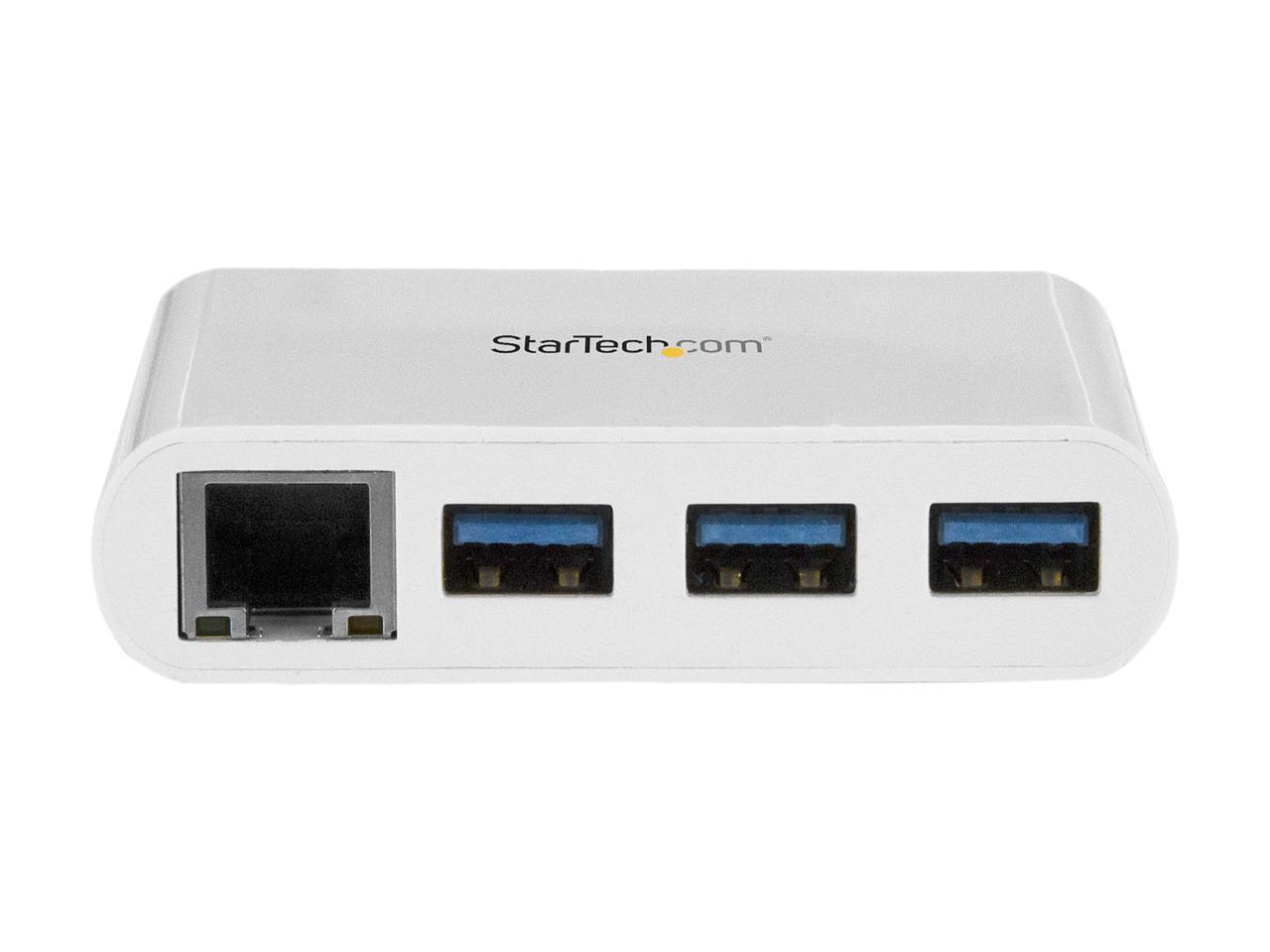 StarTech HB30C3A1GEA USB-C to Ethernet Adapter with 3 Port USB C Hub - Gigabit - White - Thunderbolt 3 Compatible - MacBook Pro 2016