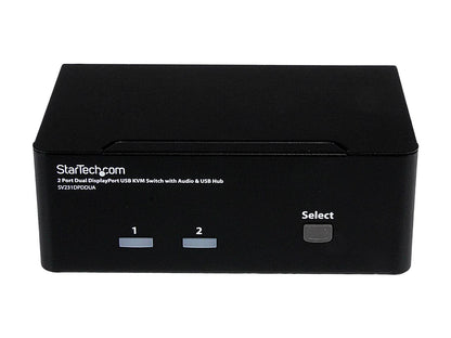 StarTech.com SV231DPDDUA2 DisplayPort KVM Switch - 2 Port - Dual-Display - 4k 60hz - USB Hub - Audio and Microphone