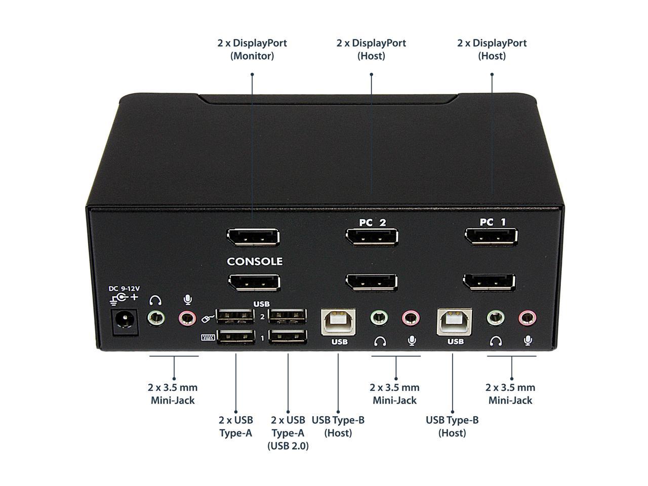 StarTech.com SV231DPDDUA2 DisplayPort KVM Switch - 2 Port - Dual-Display - 4k 60hz - USB Hub - Audio and Microphone