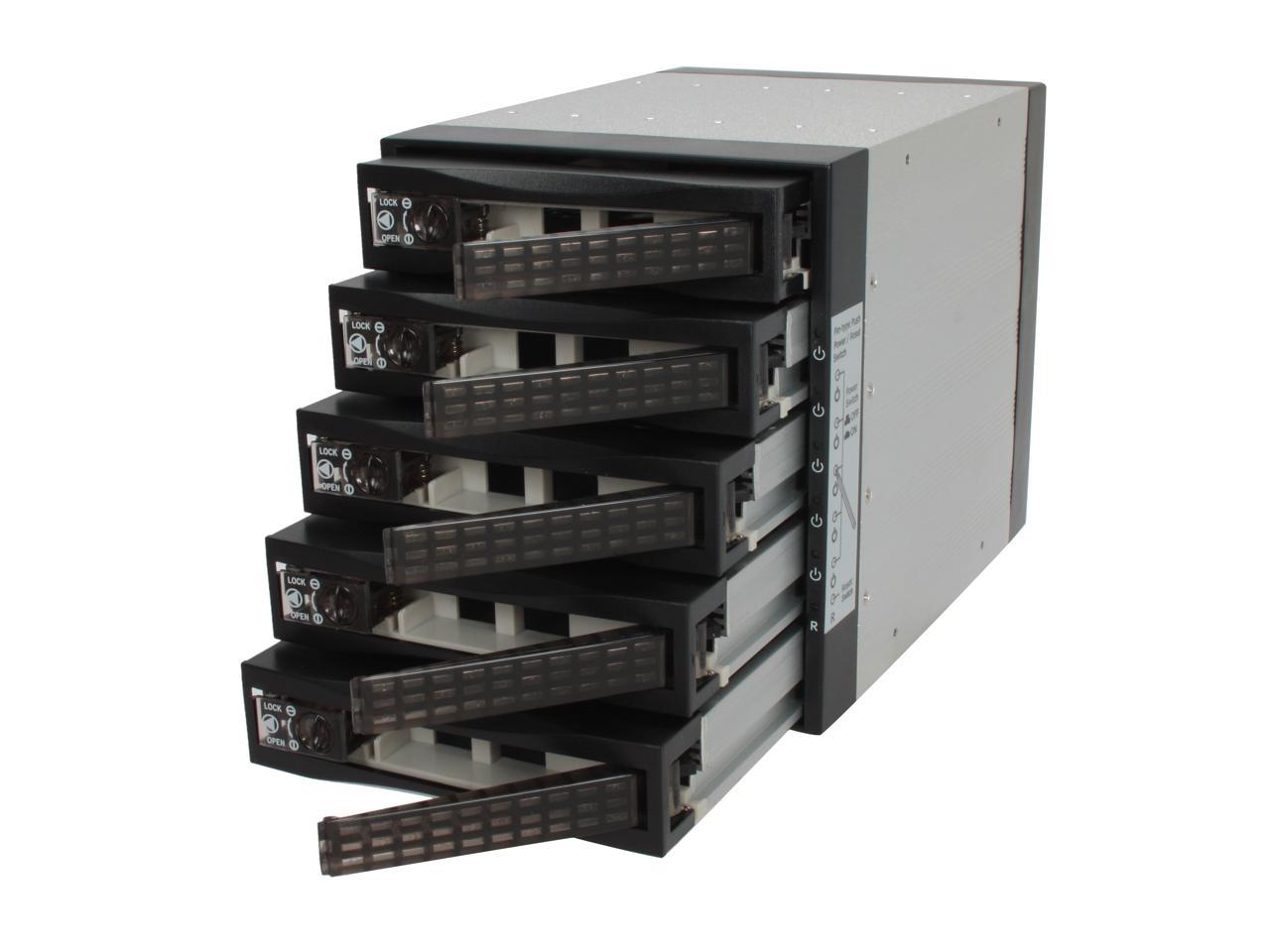 Athena Power BP-SAC3051B 3.5" HDD Hot-Swap Backplane Module Converts 3 X 5.25" to 5 X 3.5" SATA/SAS 6Gb/s HDD (Vertical) - Aluminum Cage & Tray w/ Reset & HDD PWR Buttons, 80mm Fan & LED Indicators