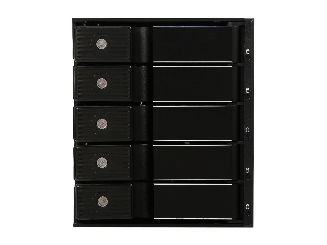 Athena Power BP-TLA3051SAC 3.5" HDD Trayless Hot-Swap Backplane Module Converts 3 X 5.25" to 5 X 3.5" SAS/SATA 6Gb/s HDD (Vertical) - Aluminum Cage & Tray w/ Security Keylock, 80mm Fan & LED Indicator - OEM